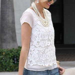 ANN TAYLOR Short Sleeve Lace Blouse